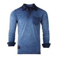 Thumbnail for Mens Long Sleeve Oil Wash Vintage Henley Button Cuffs Pocket Polo T-Shirt - 1 COLOR