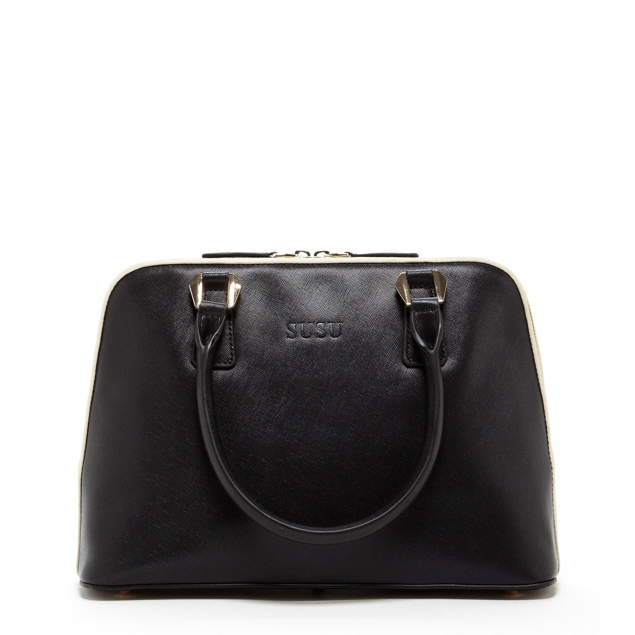 Melissa Saffiano Leather Satchel Bag Black -