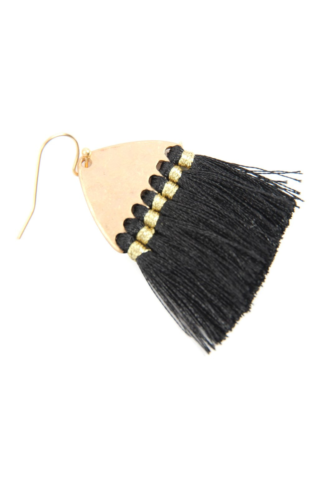 Thread Tassel Hammered Metal Hook Earrings - 11 COLORS -