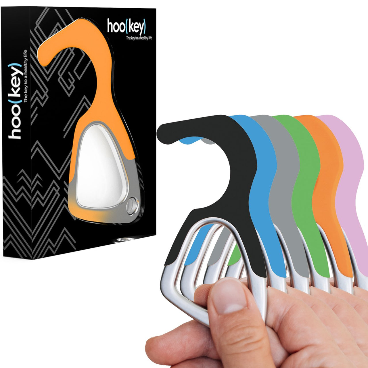 6 Pack of Hoo(key)™ - The Only Patented Antimicrobial Silicone No-Touch Keychain Tool - 6 PACK / 6 COLORS - Value Pack Deal