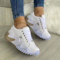 Thumbnail for Lace-Up PU Leather Platform Sneakers - T - 4 COLORS -