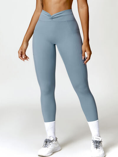 Twisted High Waist Active Leggings with Pockets - T - 5 COLORS -