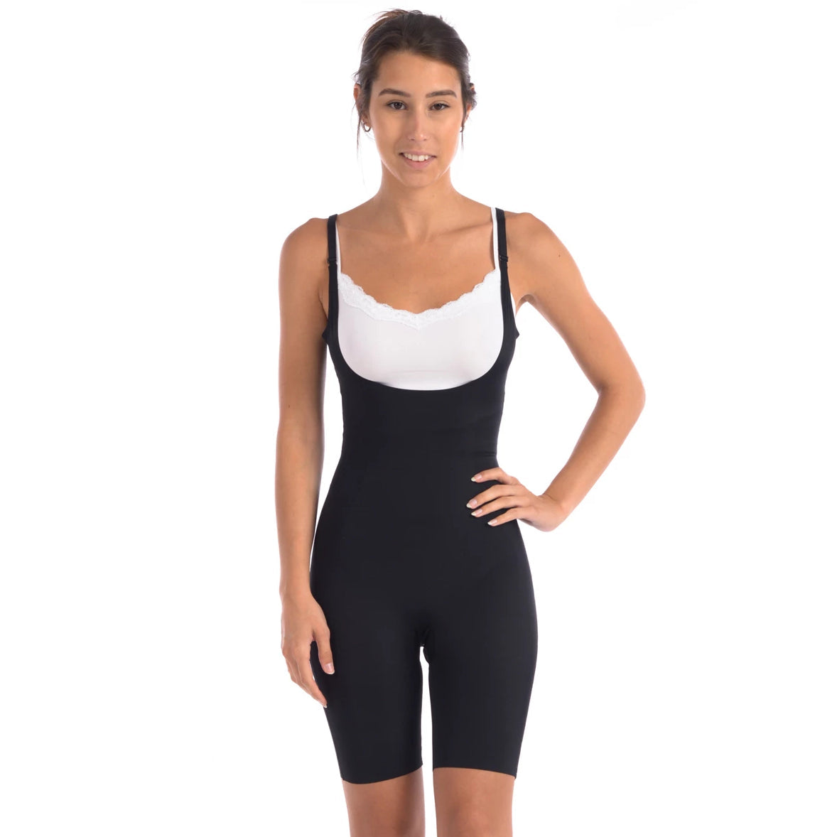 Wear Your Own Bra Bodysuit Shaper With Targeted Double Front Panel Black -