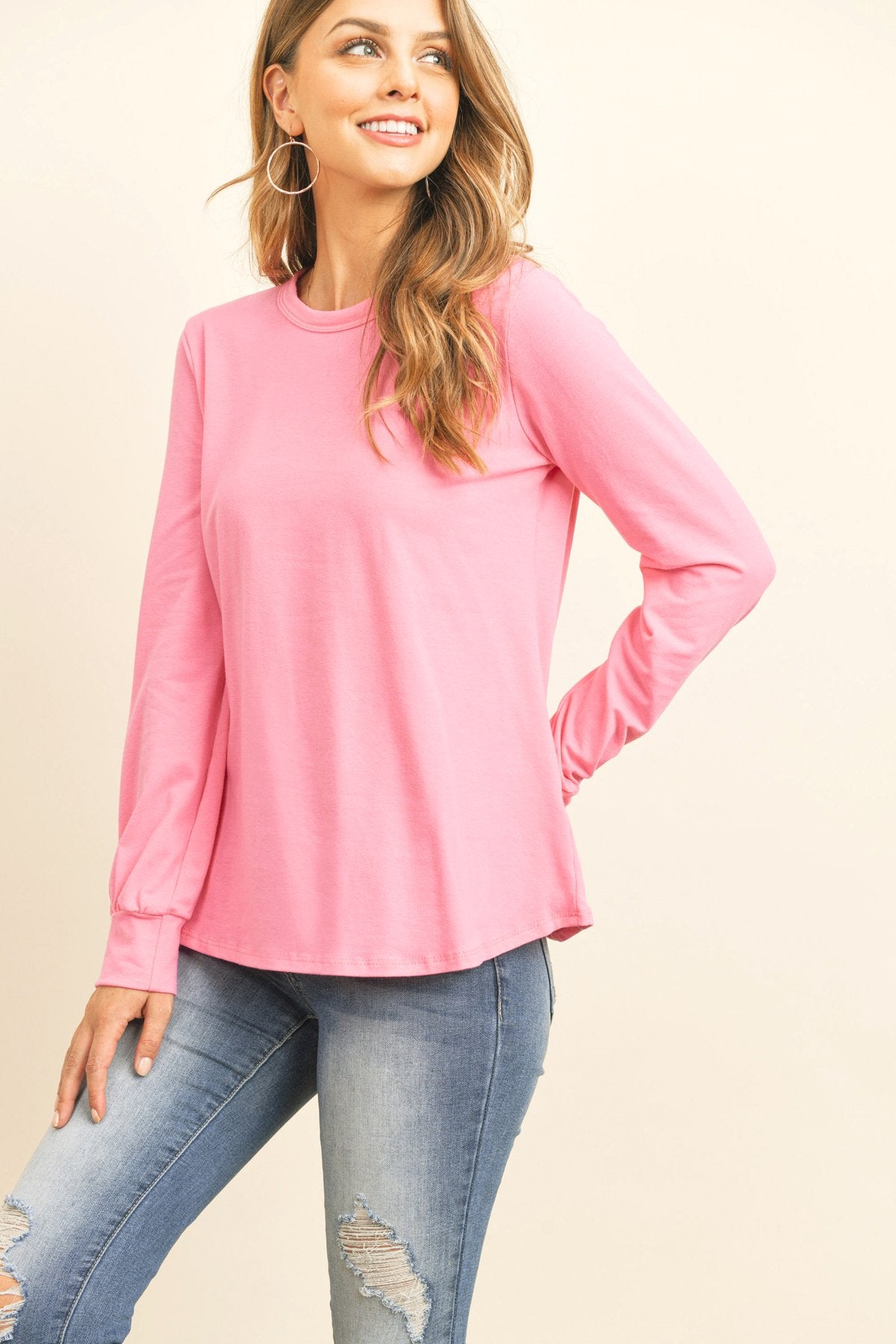 Riah Fashion - Long Sleeve Round Neck Solid Top - 17 COLORS -