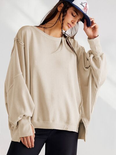 Slit Round Neck Dropped Shoulder T-Shirt - T - 5 COLORS -