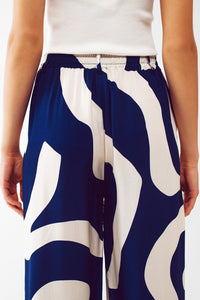 Thumbnail for Q2 - Relaxed Wide Leg Pants in Blue Abstract Print - 1 COLOR -