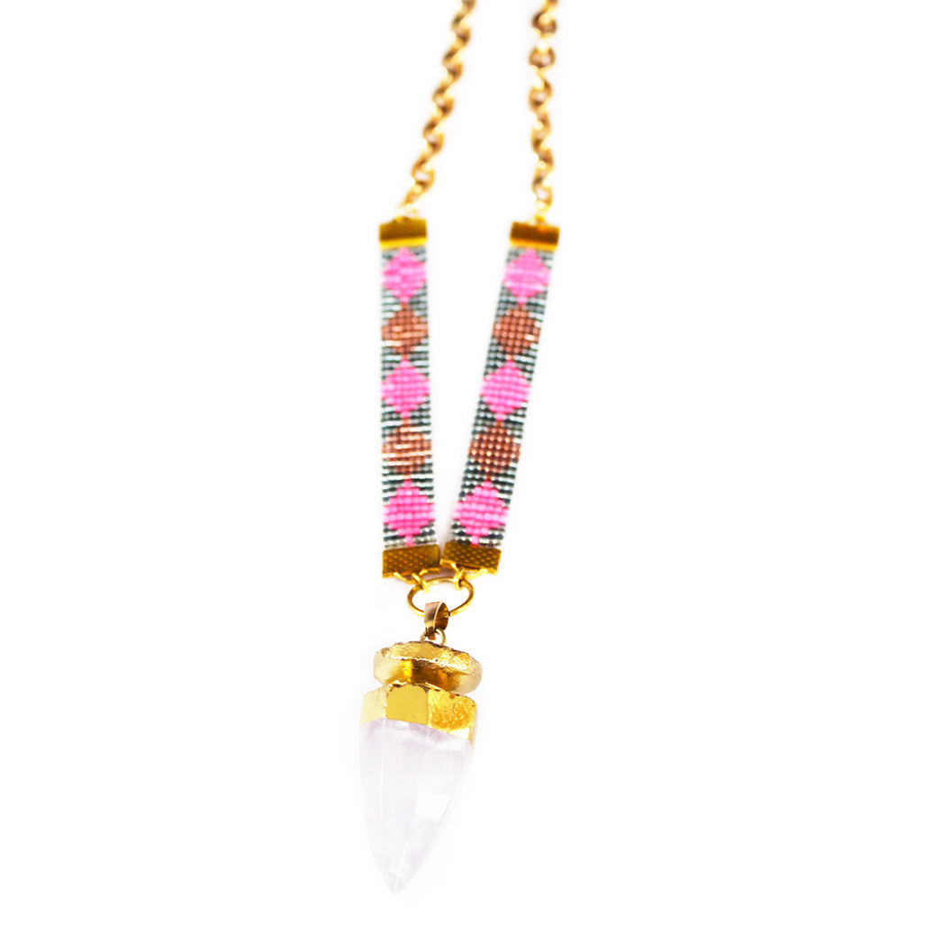 Shh by Sadie - St Tropez Crystal Quartz Necklace - Pink -