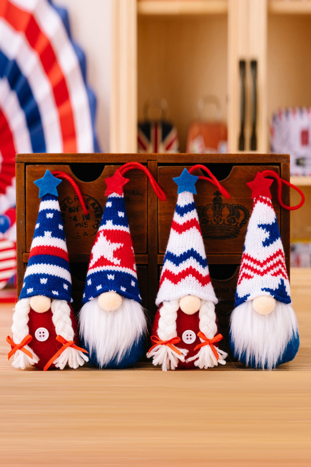 Set of 4 Independence Day Knit Hanging Ornament Gnomes - 7.5" - 4 PCS - 4 TYPES / SET - [5-10 DAY DELIVERY] - T -