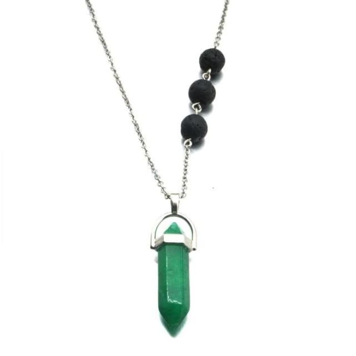 Verdite Green Crystal Lava Stone Necklace -