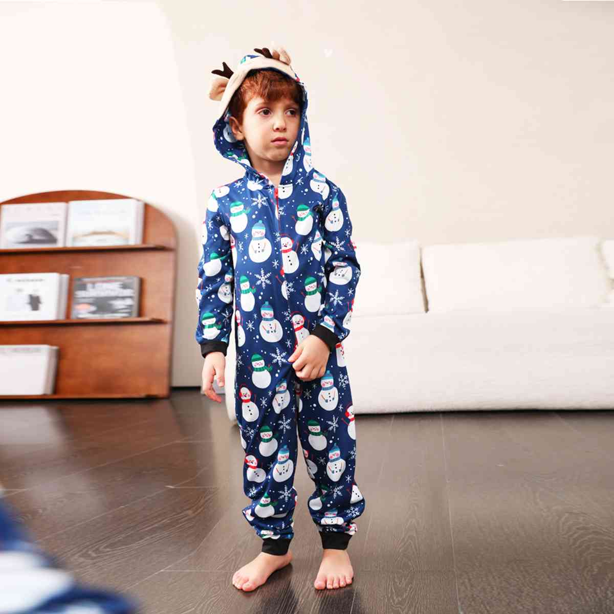 KIDS Snowman Print Hooded Jumpsuit - T -