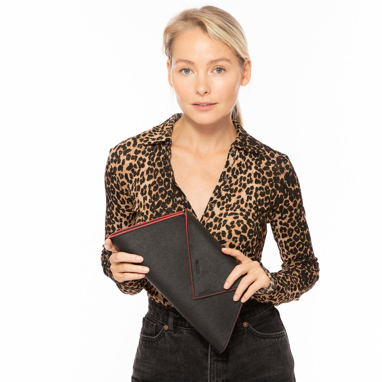 Angelica Black Leather Clutch Bag -