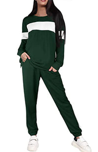 Thumbnail for Women's Fashion Loose Casual Round Neck Striped Colorblock Sweater Suit - K - 2 PC. SET - 5 COLORS -