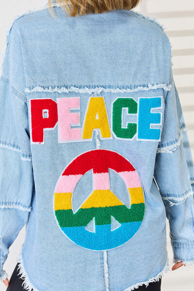 PEACE Raw Hem Dropped Shoulder Denim Top - T - 2 COLORS -