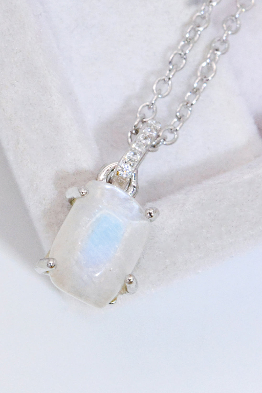 Natural Moonstone 4-Prong Pendant Necklace - T - 2 FINISHES -