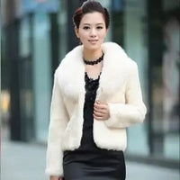 Thumbnail for Sharon Tatem - Women Furry Short Faux Fox Fur Collar Jacket Overcoat - 7 COLORS -