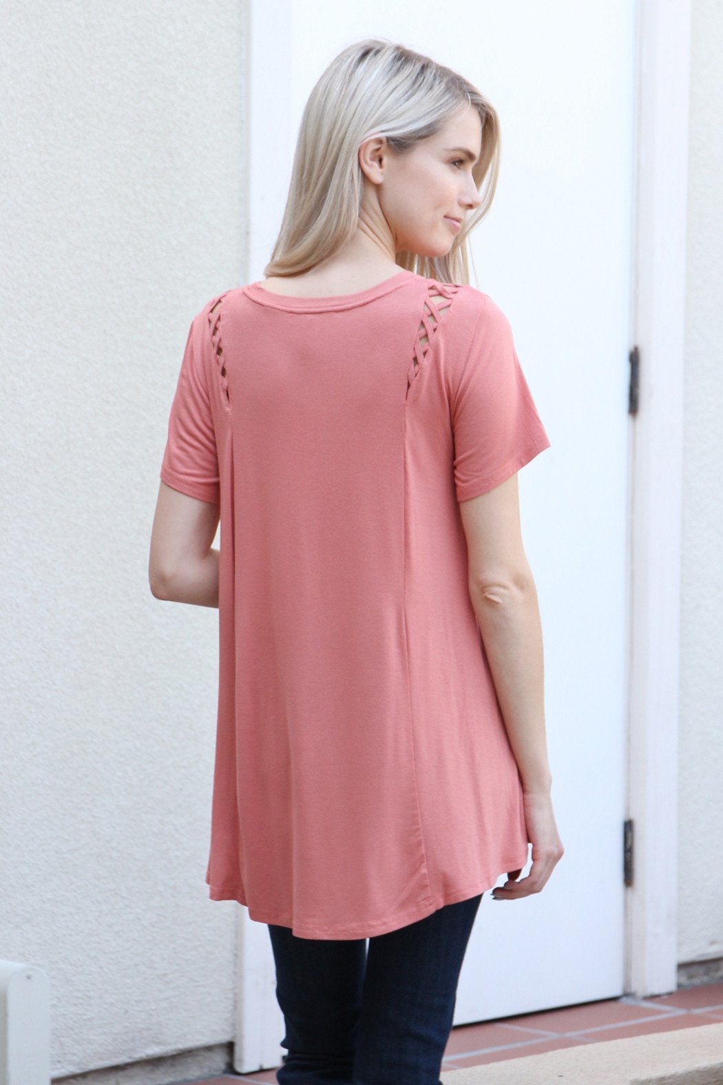 Riah Fashion - Short Sleeve Braid Detail Top - 4 COLORS -