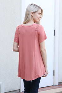 Thumbnail for Riah Fashion - Short Sleeve Braid Detail Top - 4 COLORS -