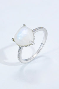 Thumbnail for Heart-Shaped Natural Moonstone Ring - T - SIZES 6 THRU 9 - 2 FINISHES -