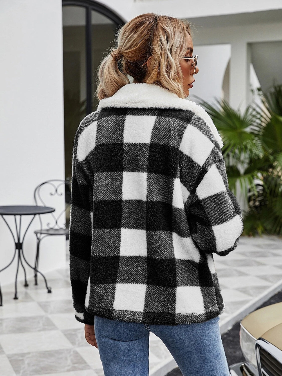 Plaid Zip-Up Collared Jacket - T - 2 COLORS -