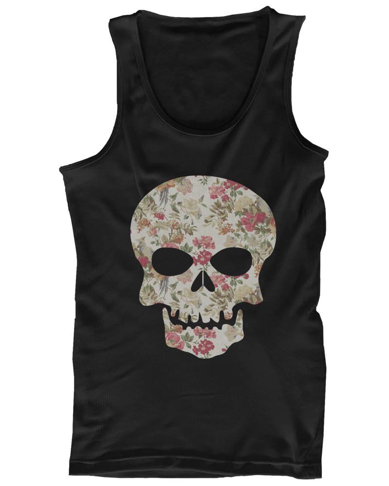 Floral Skull Women's Tank Top Flower Pattern Racer Back Tank for Halloween - 1 COLOR -