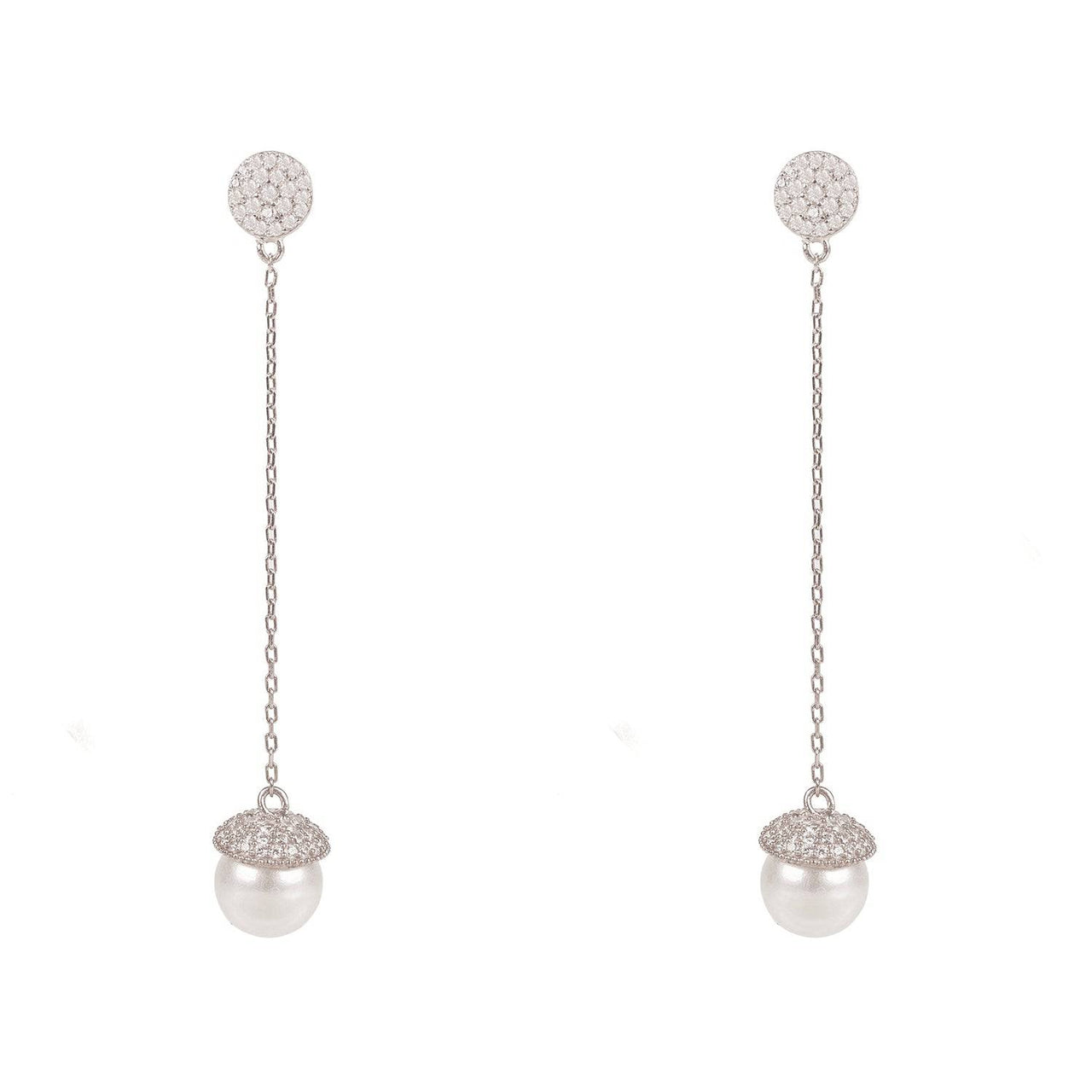 LATELITA - Pearl Long Drop Earrings Silver -