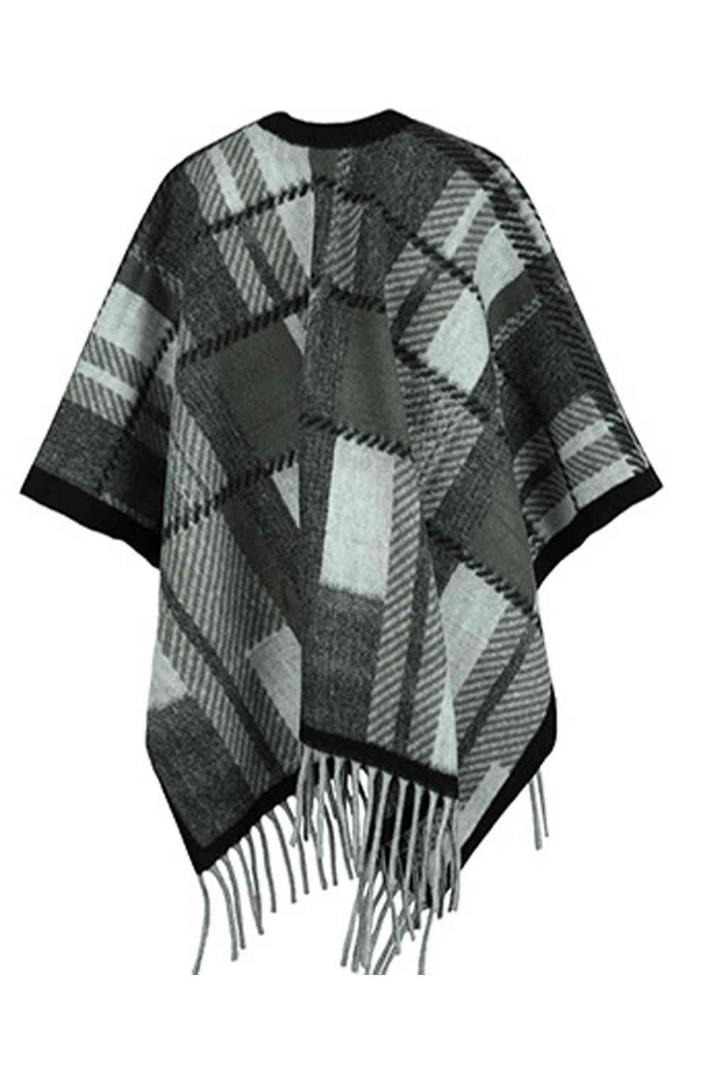 Cloak Sleeve Fringe Detail Poncho - T - 1 SIZE - 5 COLORS -