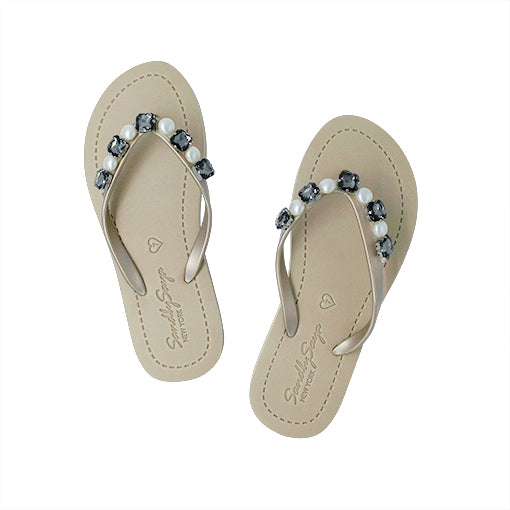 SAND BY SAYA N.Y. - Beach Pearl - Crystal Rhine Stone Embellished Women's Flat Flip Flops - 4 COLORS -