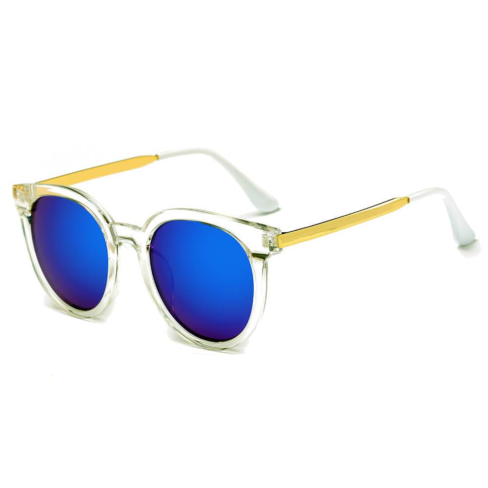 Findlay | CD07 - Women's Retro Mirrored Lens Horned Rim Round Sunglasses - 5 COLORS -