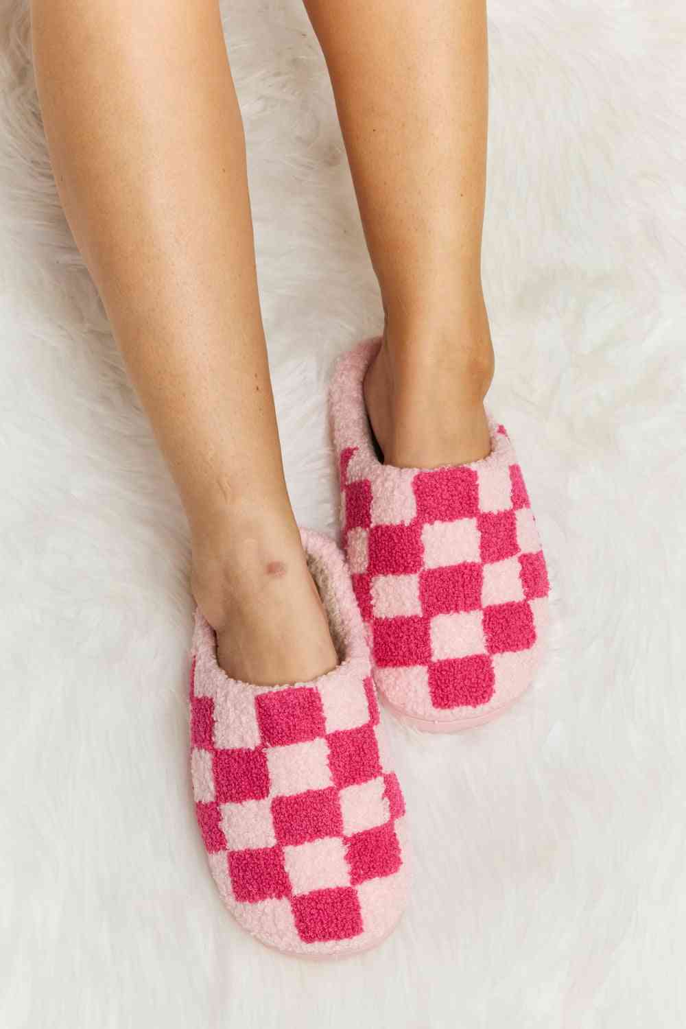 Melody Checkered Print Plush Slide Slippers - LIMITED SIZES LEFT - T - 4 COLORS -