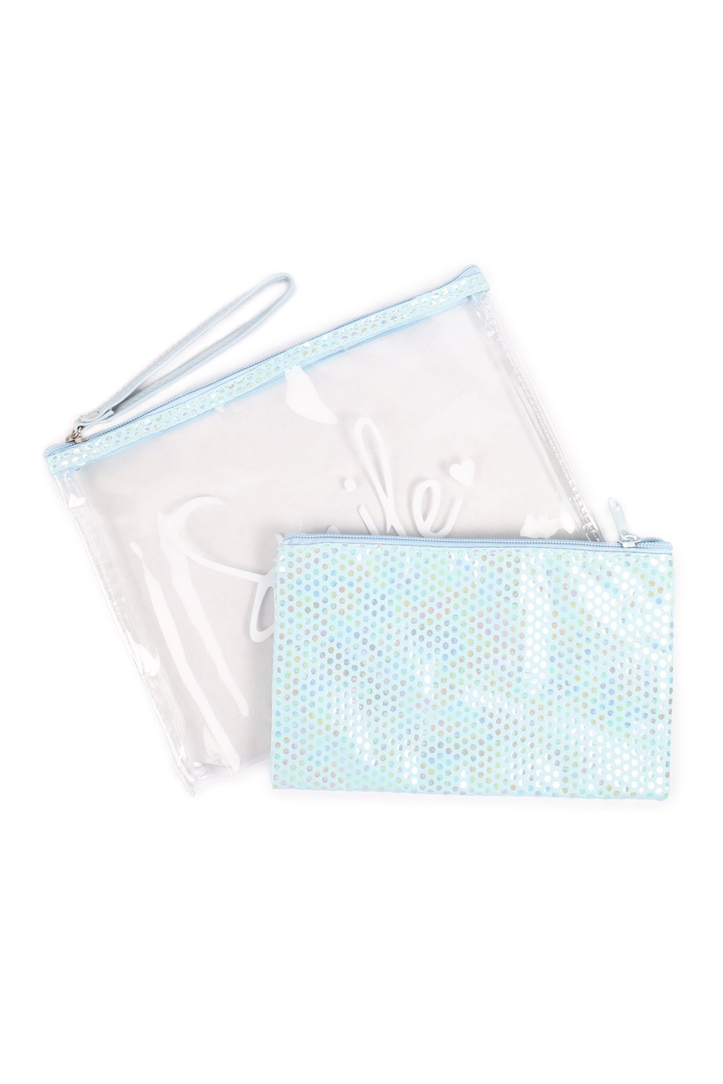 Riah Fashion - Clear Smile Cosmetic Bag With Sparkly Pouch - 5 CLEAR COLORS -