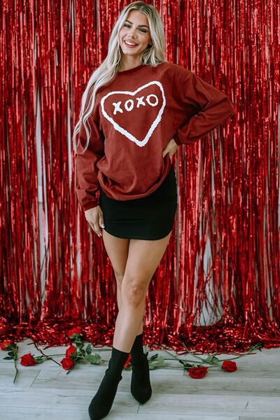 Heart Letter Graphic Round Neck Sweatshirt - T - 1 COLOR -