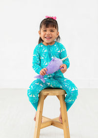 Thumbnail for Eclipse Kids - I'm Narwhally Sleepy - Blue - Long Sleeve Zipper Sleep Romper -