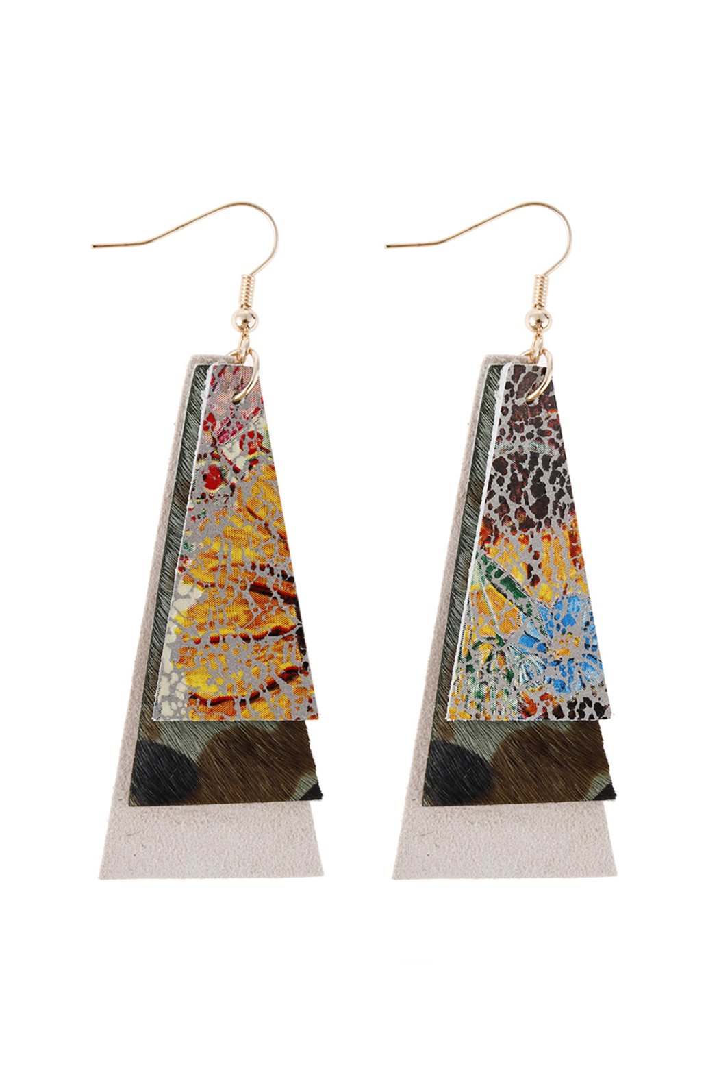 Animal Print Layered Leather Trapezoid Hook Earrings - 5 STYLES -