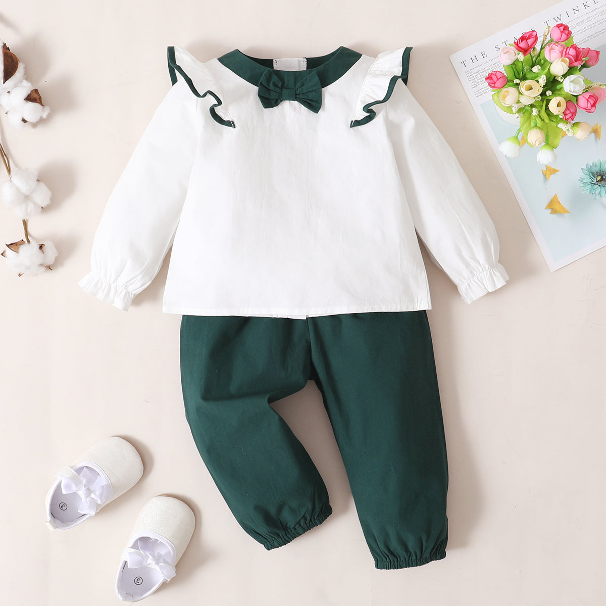 Bow Detail Top and Pants Set - 2 PCS - T - 1 COLOR -