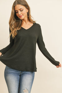 Thumbnail for Riah Fashion - V-Neck Long Sleeved Waffle Top - 7 COLORS -