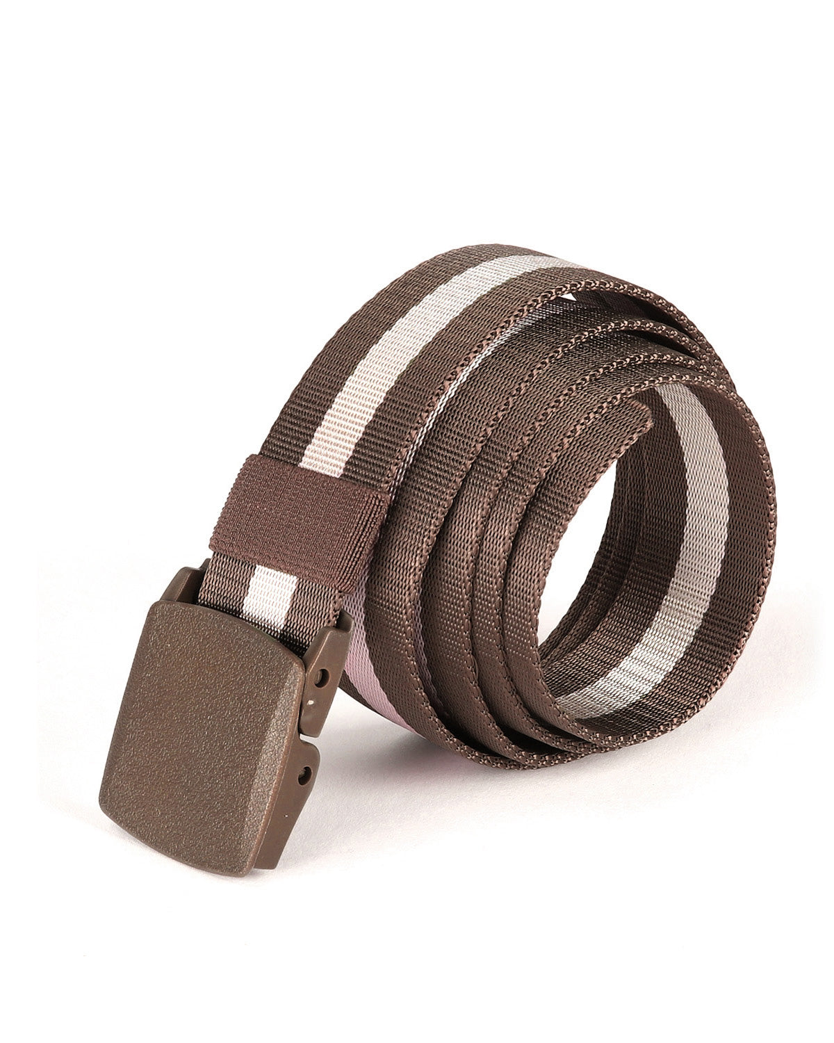 Mens One Size Adjustable Strap Stripe Nylon Web Belt With Plastic Buckle  - 6 COLORS -