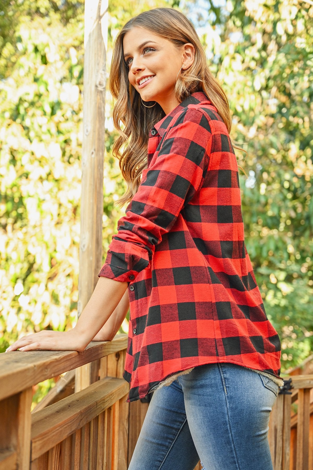 Riah Fashion - Sherpa Lined Plaid Flannel Top - 5 COLORS -