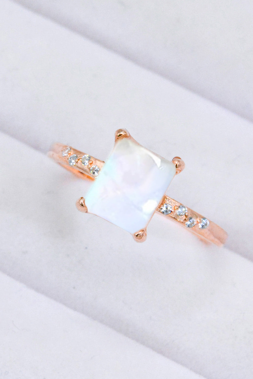 Square Moonstone Ring - T - SIZES 6 THRU 9 - 3 FINISHES -