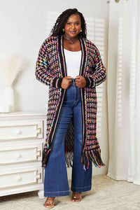 Thumbnail for Double Take Full Size Multicolored Open Front Fringe Hem Cardigan - T - SIZES S THRU 3XL - 1 COLOR -