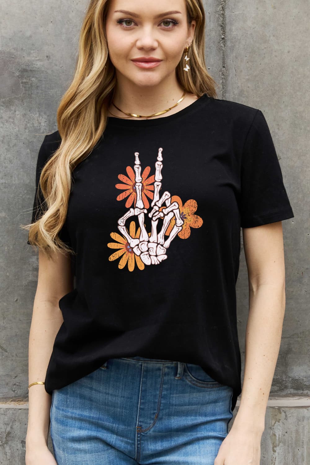 Simply Love Full Size Skeleton Hand Graphic Cotton Tee - SIZES S THRU 3XL - T - 1 COLOR -