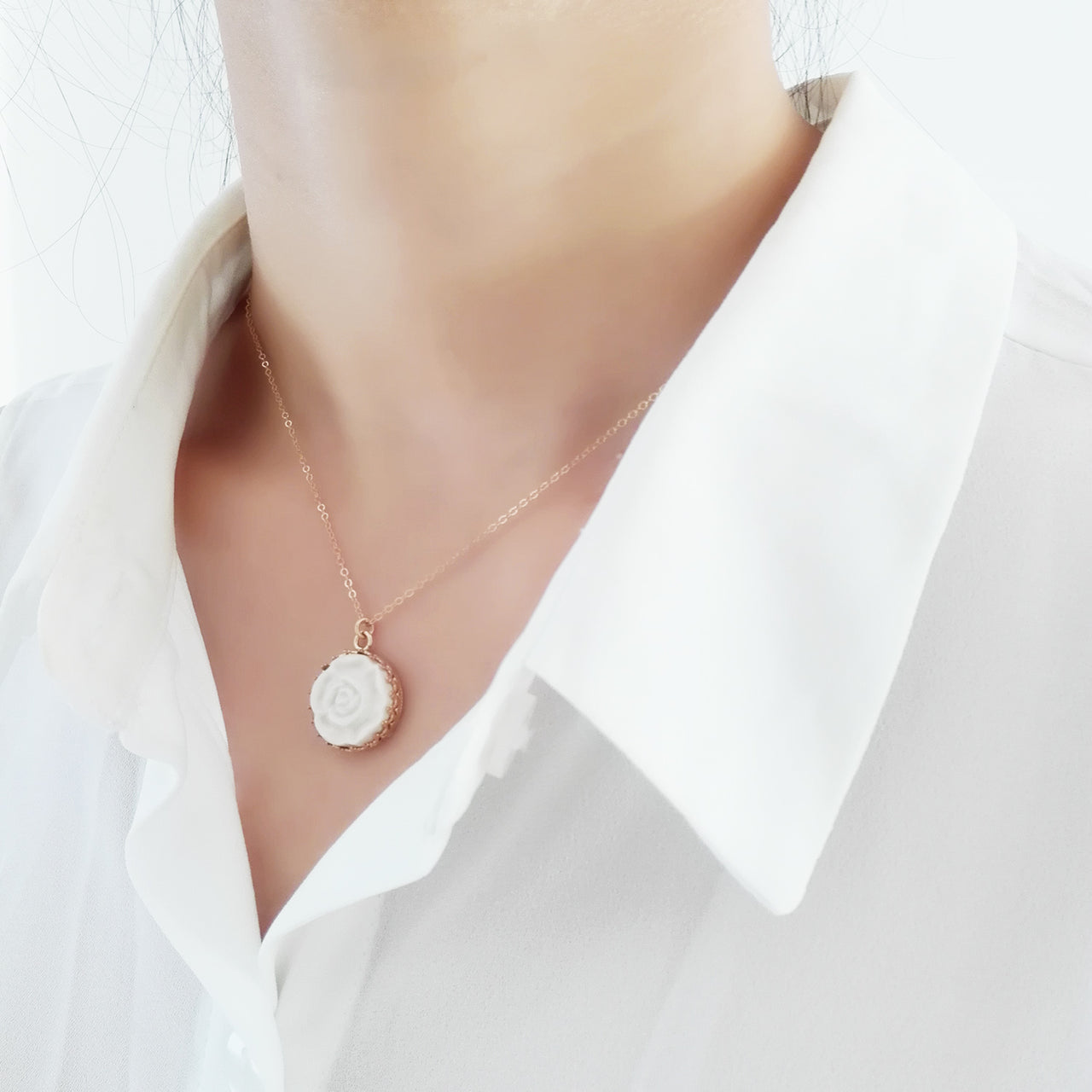 Porcelain Moonlight Rose Gold-Filled Pendant Necklace -