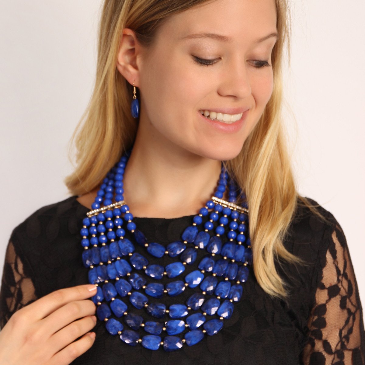 Riah Fashion - Beaded Statement Necklace & Matching Earring Set - 9 COLORS -