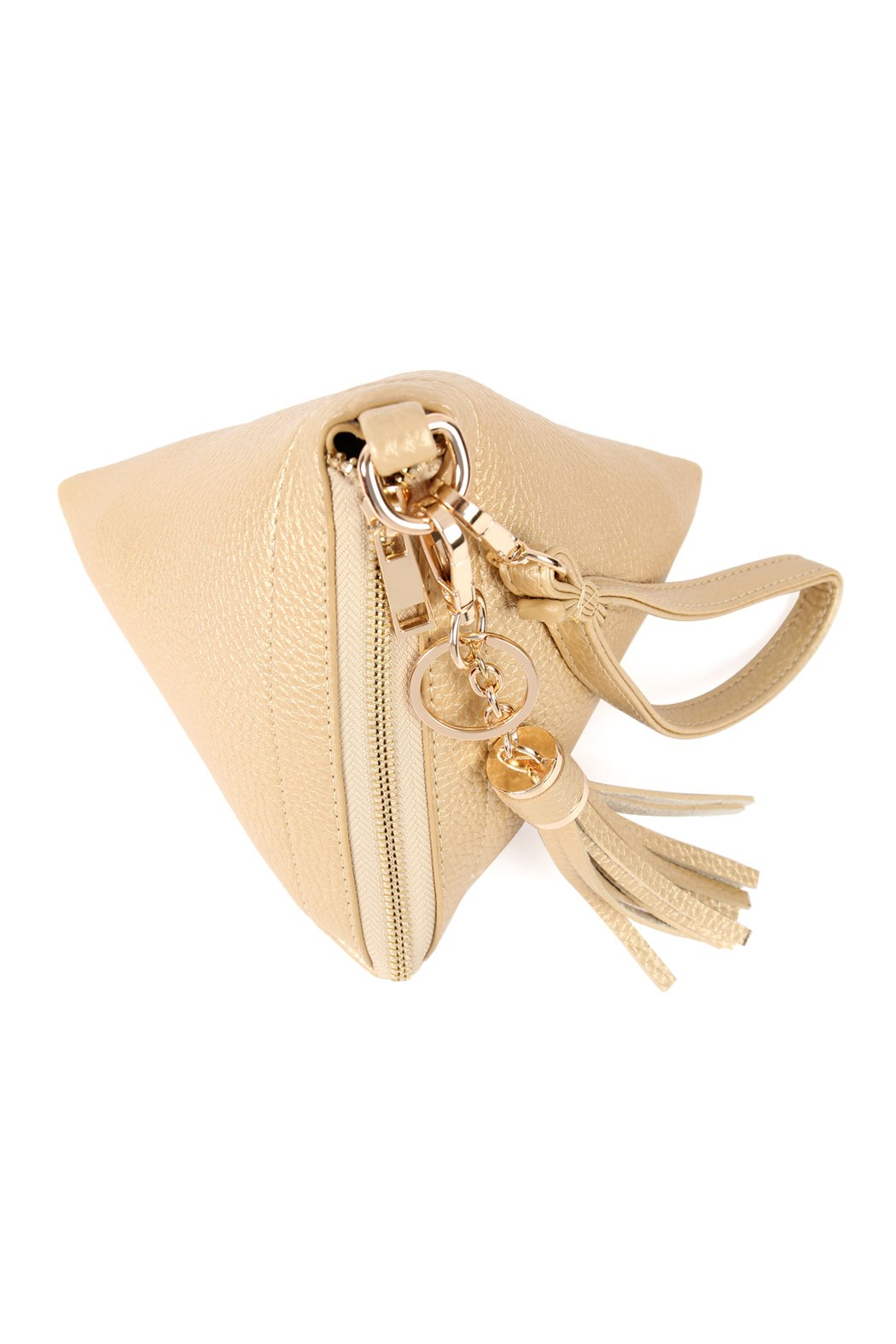 Riah Fashion - Pyramid Shape Tassel Wristlet Leather Bag - 15 COLORS -