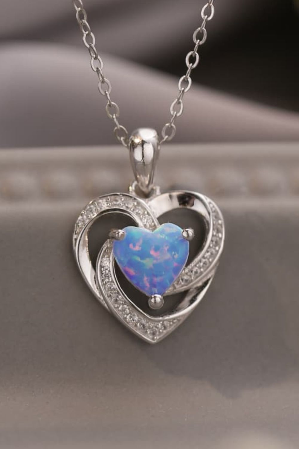 Opal Heart Pendant Necklace - T - 2 COLORS -