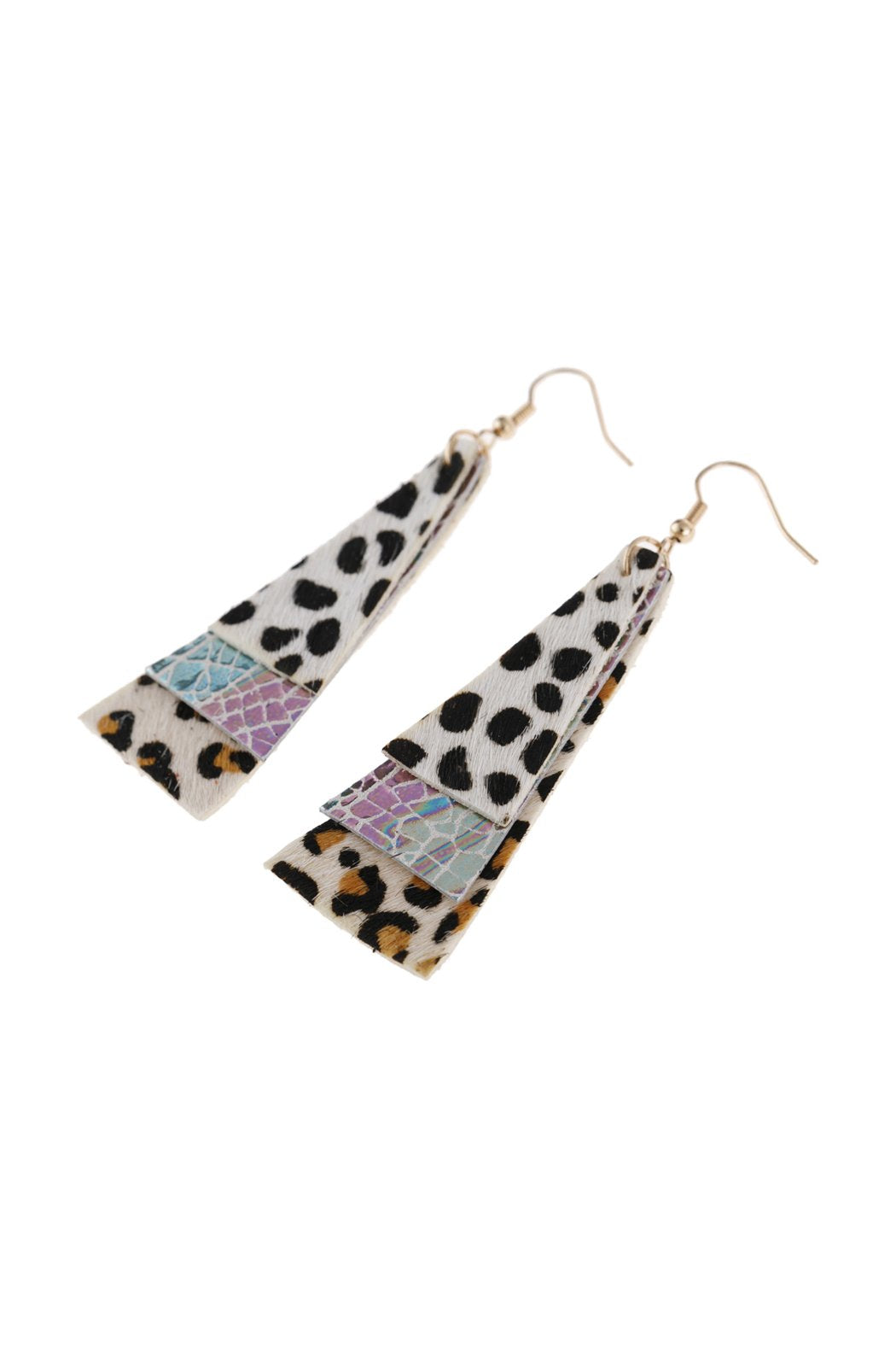 Animal Print Layered Leather Trapezoid Hook Earrings - 5 STYLES -