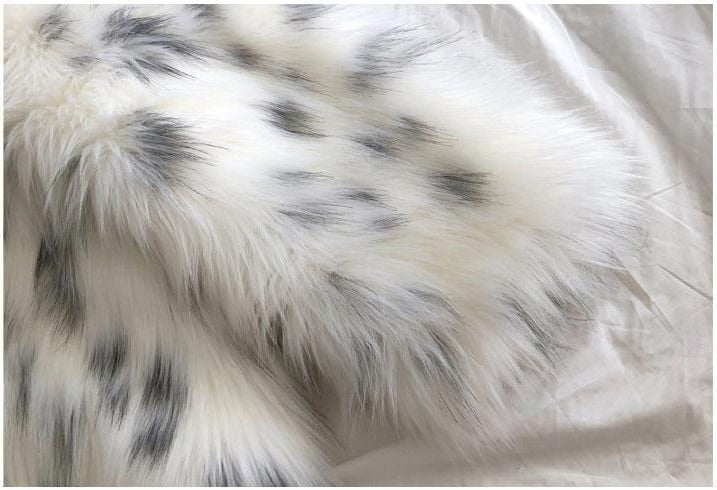 Sharon Tatem - Faux Fox Fur Coat - Casual Snow Leopard Print Fur Jacket - Thick Warm Mid-Long Plush Outer -