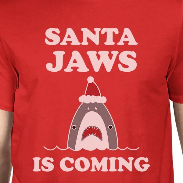 Santa Jaws Is Coming Mens Red Shirt - 1 COLOR