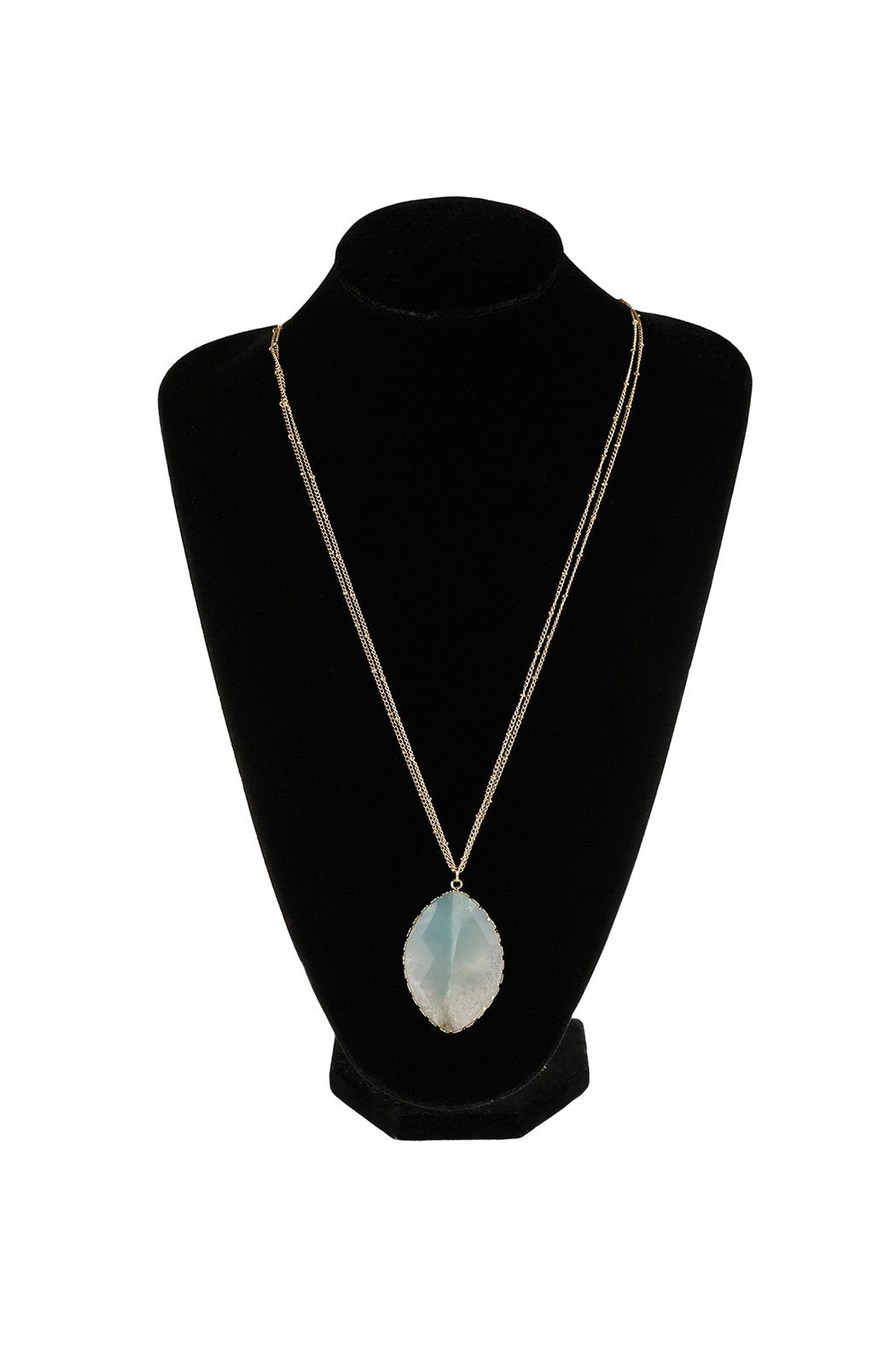 Natural Stone Wrap Oval Pendant Chain Necklace - 6 NATURAL STONES -