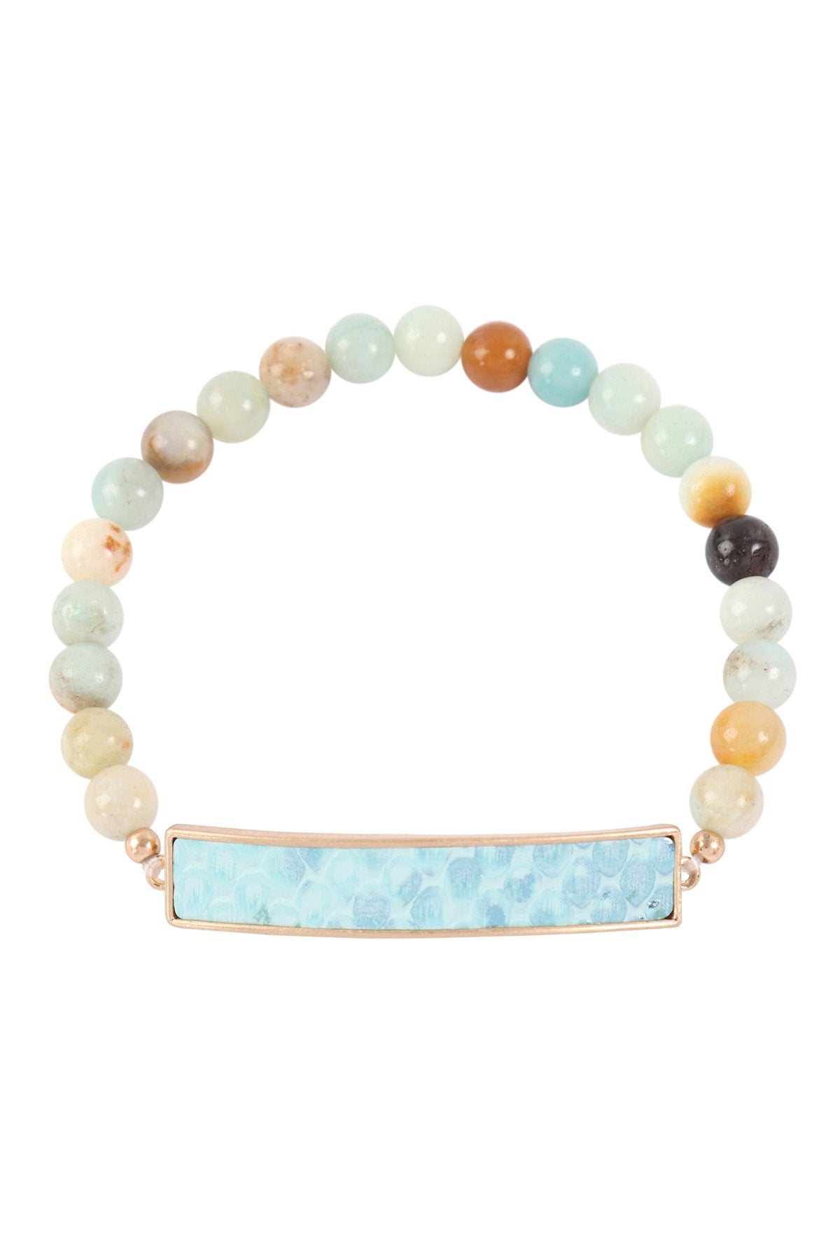 Animal Print Bar With Beaded Stone Bracelet - 7 COLORS