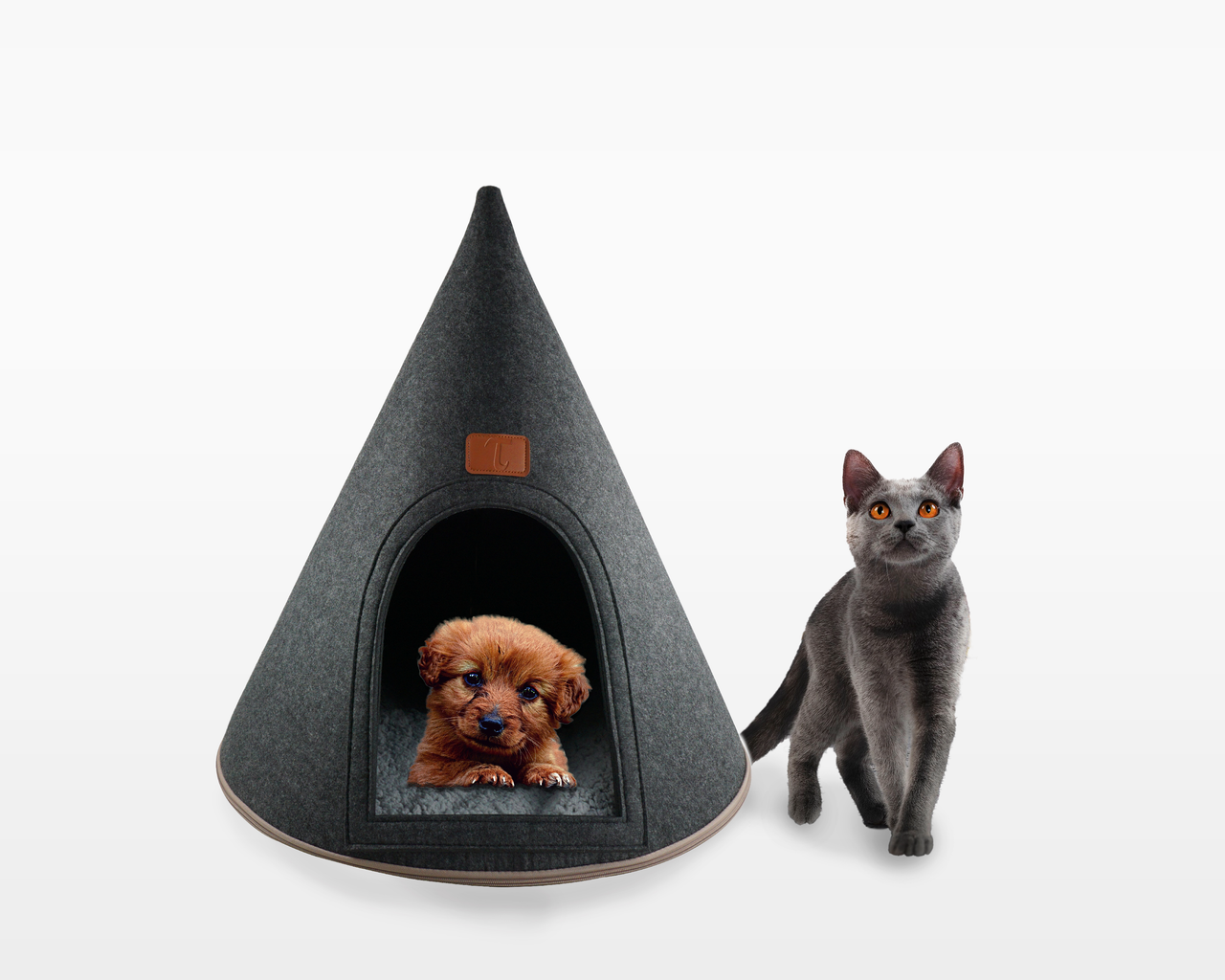 My Secret Cone Cave Easy Assembly Premium Felt Modern Cat Dog Small Animal Pet House Bed Condo - 2 COLORS -